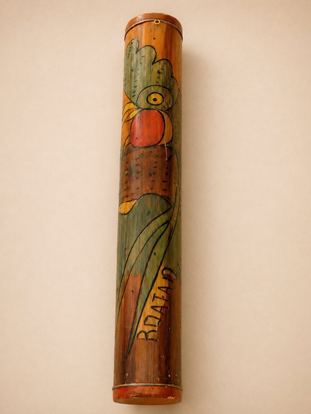 Handmade Wooden Rainstick Carved Bamboo Parrot Bird Art Percussion Instrument